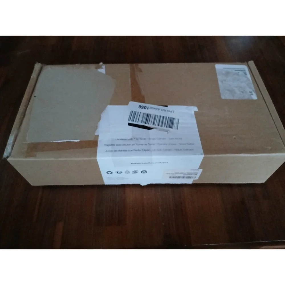Amazon basics Handleset with Tulip Knob - Single Cylinder - Stain Nickel‎  A5